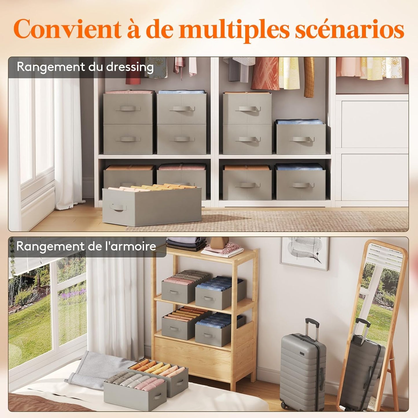 Lifewit Set van 4 opvouwbare kledingopbergdozen met 6 vakken, kastorganizer, opbergdoos, lade, opbergkast voor kleding, broeken, truien, 42 x 27 x 17 cm, grijs