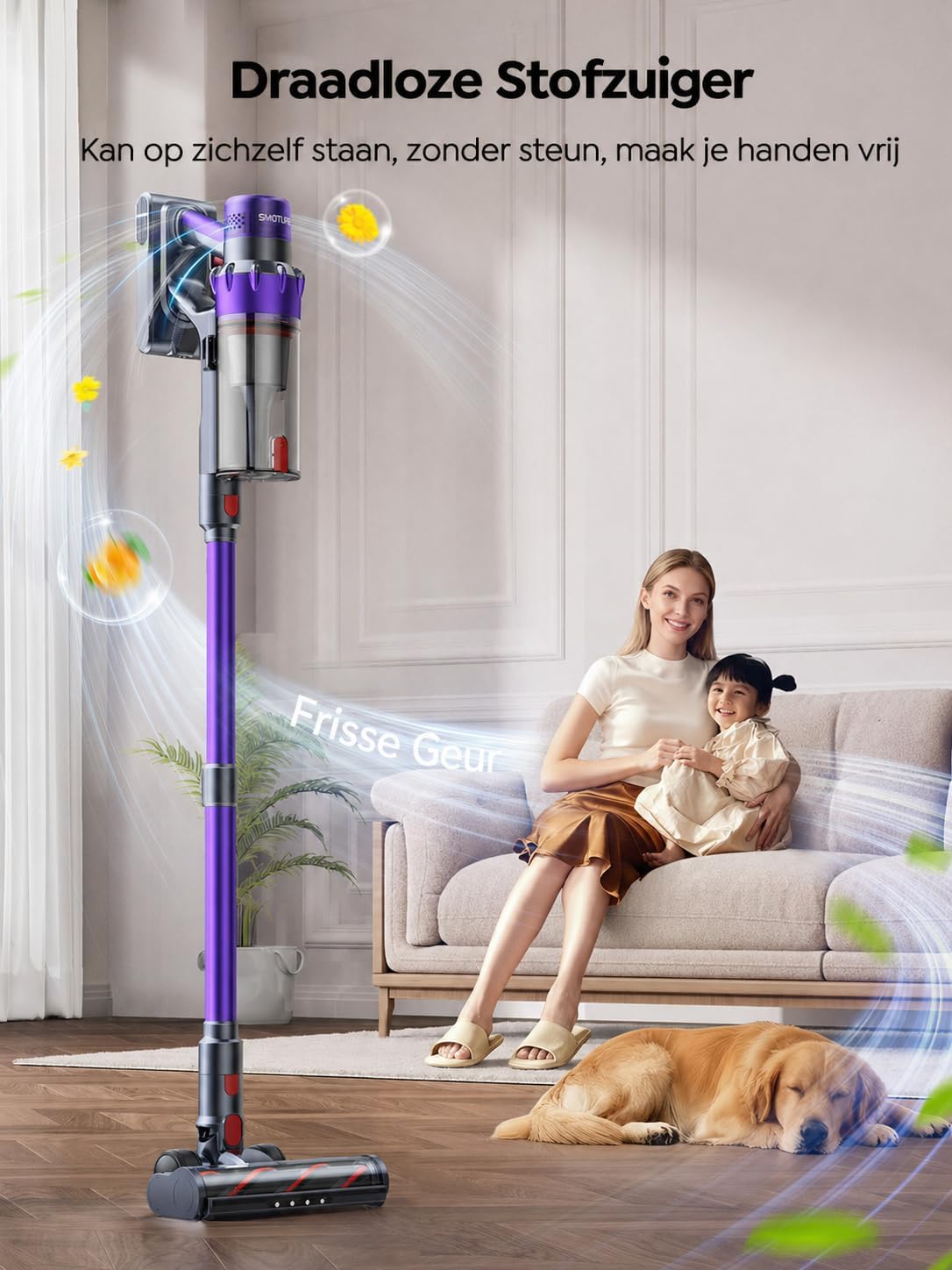 SMOTURE 600W 50KPa Draadloze Steelstofzuiger, 65 Mins krachtige Draadloze Stofzuiger met Matrasborstel, Wandlader en LED-Display, Autostofzuiger voor Dierenharen/harde Vloeren/Tapijten/Auto