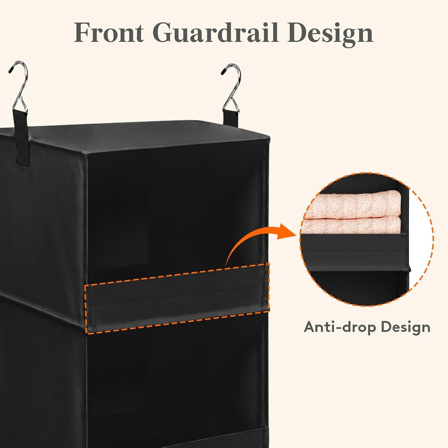 Lifewit Rangement Suspendu à 3 Niveaux, Rangement Armoire Vetement, Étagères de Rangement Placard avec 2 Crochets Robustes, Organisateur Pliable pour Pulls, Chaussures, Chambre, RV, Noir