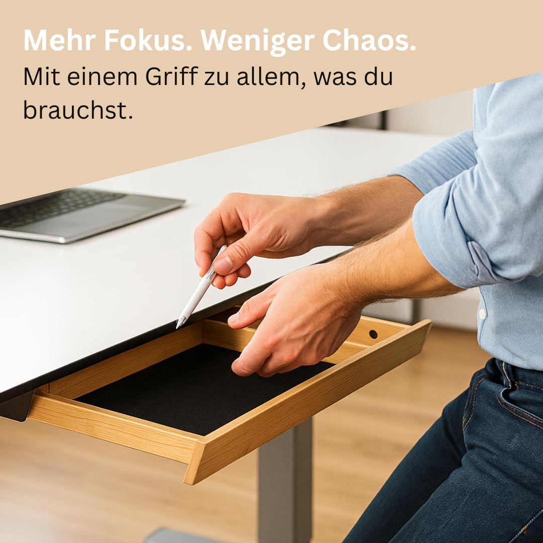 WIRSCHDA Tiroir de bureau en bambou de qualité supérieure - Organiseur de bureau plat et extensible - Tiroir pour bureau à domicile et tables réglables en hauteur - Système de rangement de bureau en