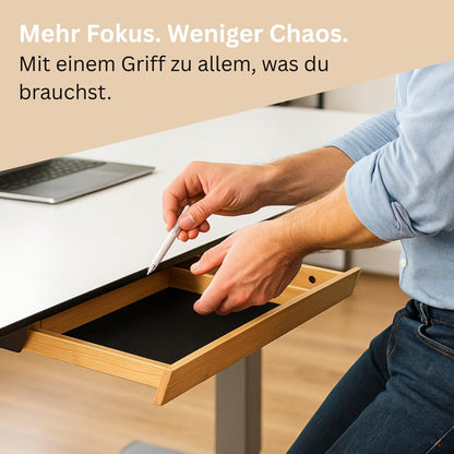 WIRSCHDA Tiroir de bureau en bambou de qualité supérieure - Organiseur de bureau plat et extensible - Tiroir pour bureau à domicile et tables réglables en hauteur - Système de rangement de bureau en