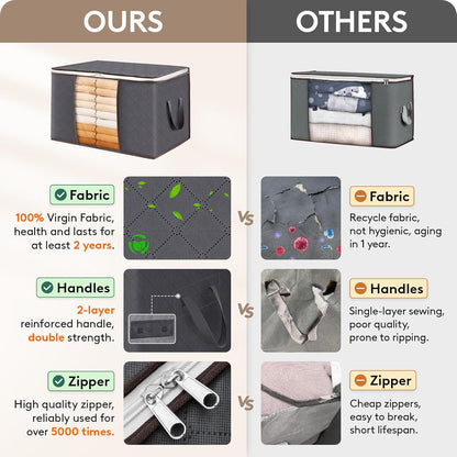 Lifewit Opbergtas voor kleding met versterkte handgrepen, dekbedovertrek met transparant venster, opvouwbare doos onder bed, kastorganizer, grijs, 35 l, 4 stuks