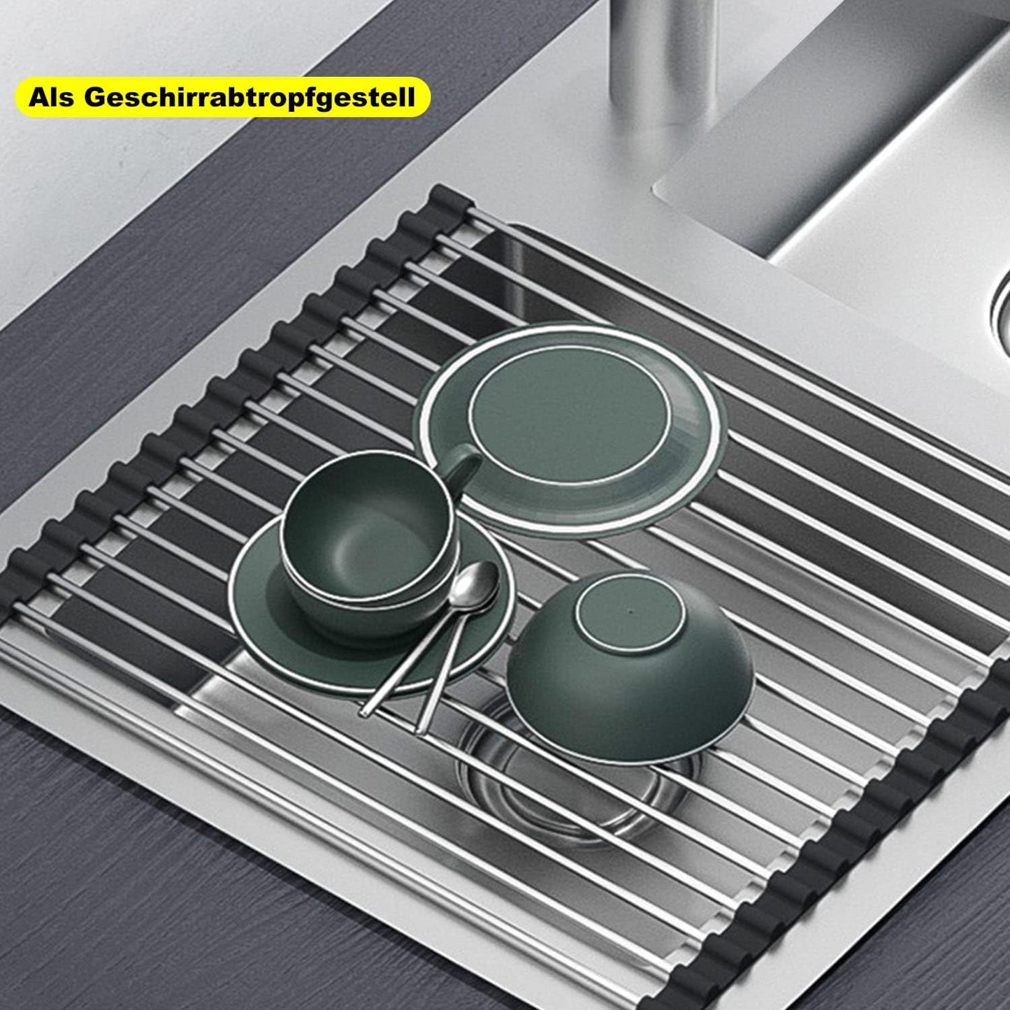ViWaVee Dish Drying Rack Foldable Removable Over Sink Drainer Drainer Mat for Cups Fruits Vegetable Super Kitchen Organizer (Black (43x35)
