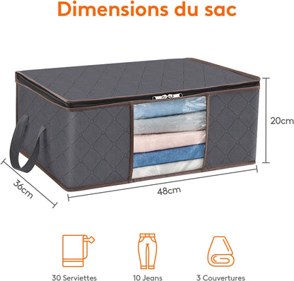 Lifewit Opbergtas voor kleding met versterkte handgrepen, dekbedovertrek met transparant venster, opvouwbare doos onder bed, kastorganizer, grijs, 35 l, 4 stuks