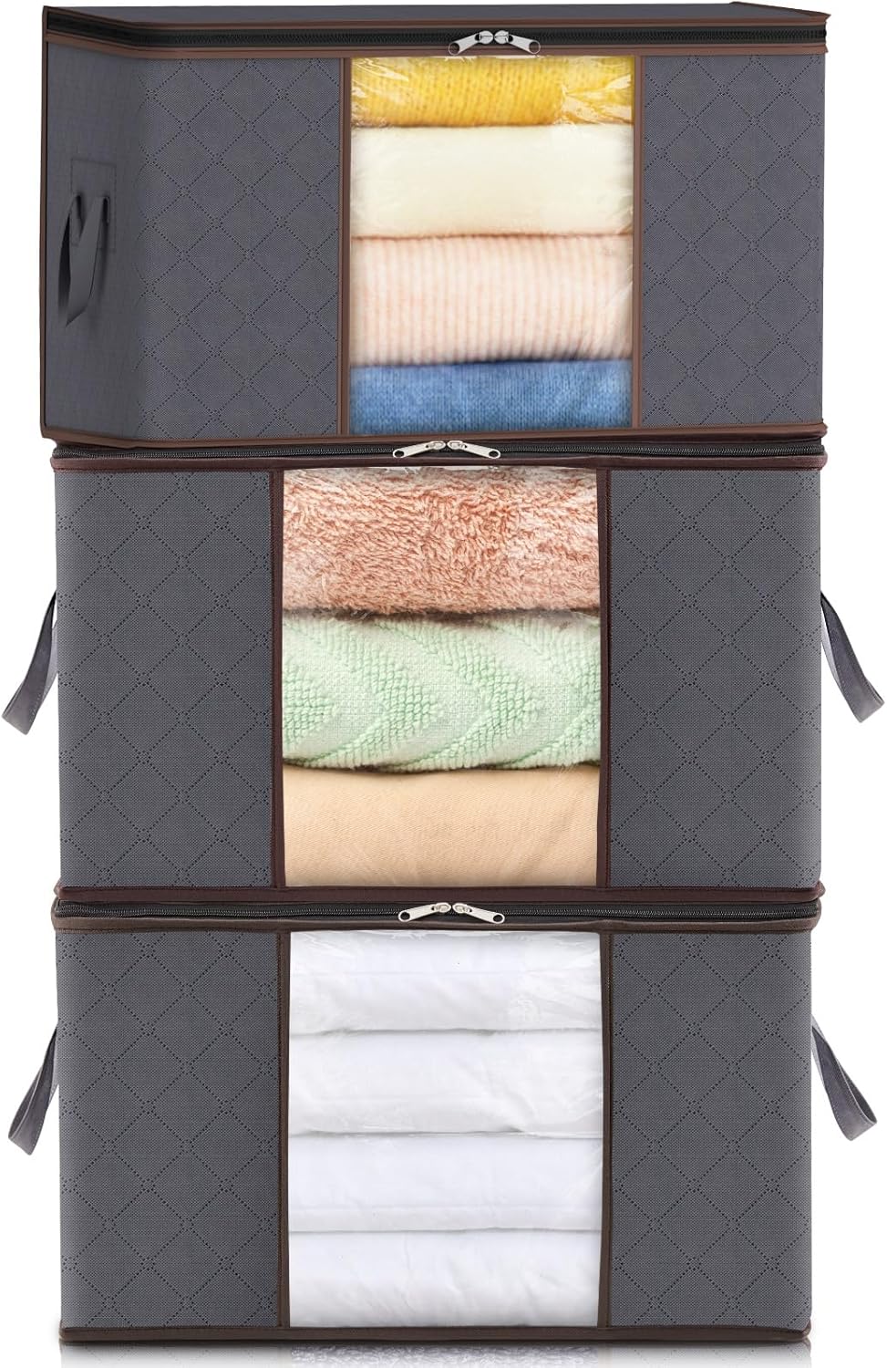 Lifewit Opbergtas voor kleding met versterkte handgrepen, dekbedovertrek met transparant venster, opvouwbare doos onder bed, kastorganizer, grijs, 35 l, 4 stuks