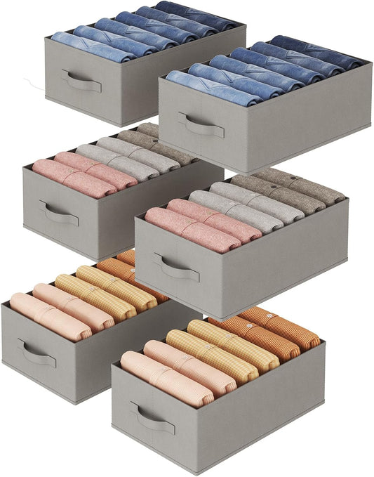 Lifewit Set van 4 opvouwbare kledingopbergdozen met 6 vakken, kastorganizer, opbergdoos, lade, opbergkast voor kleding, broeken, truien, 42 x 27 x 17 cm, grijs