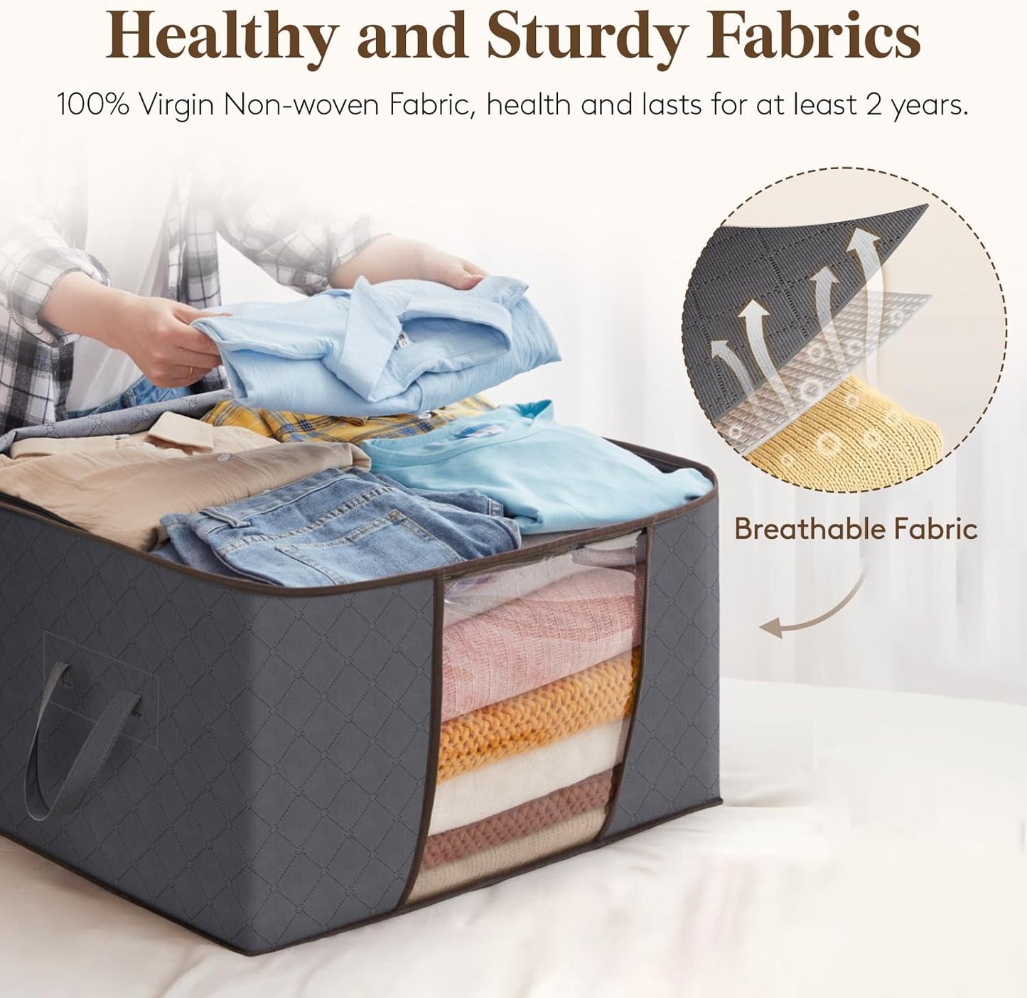 Lifewit Opbergtas voor kleding met versterkte handgrepen, dekbedovertrek met transparant venster, opvouwbare doos onder bed, kastorganizer, grijs, 35 l, 4 stuks