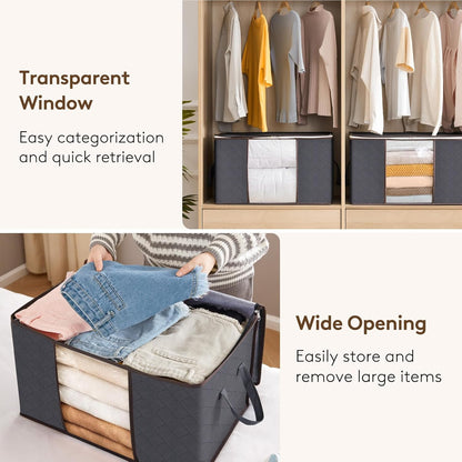 Lifewit Opbergtas voor kleding met versterkte handgrepen, dekbedovertrek met transparant venster, opvouwbare doos onder bed, kastorganizer, grijs, 35 l, 4 stuks