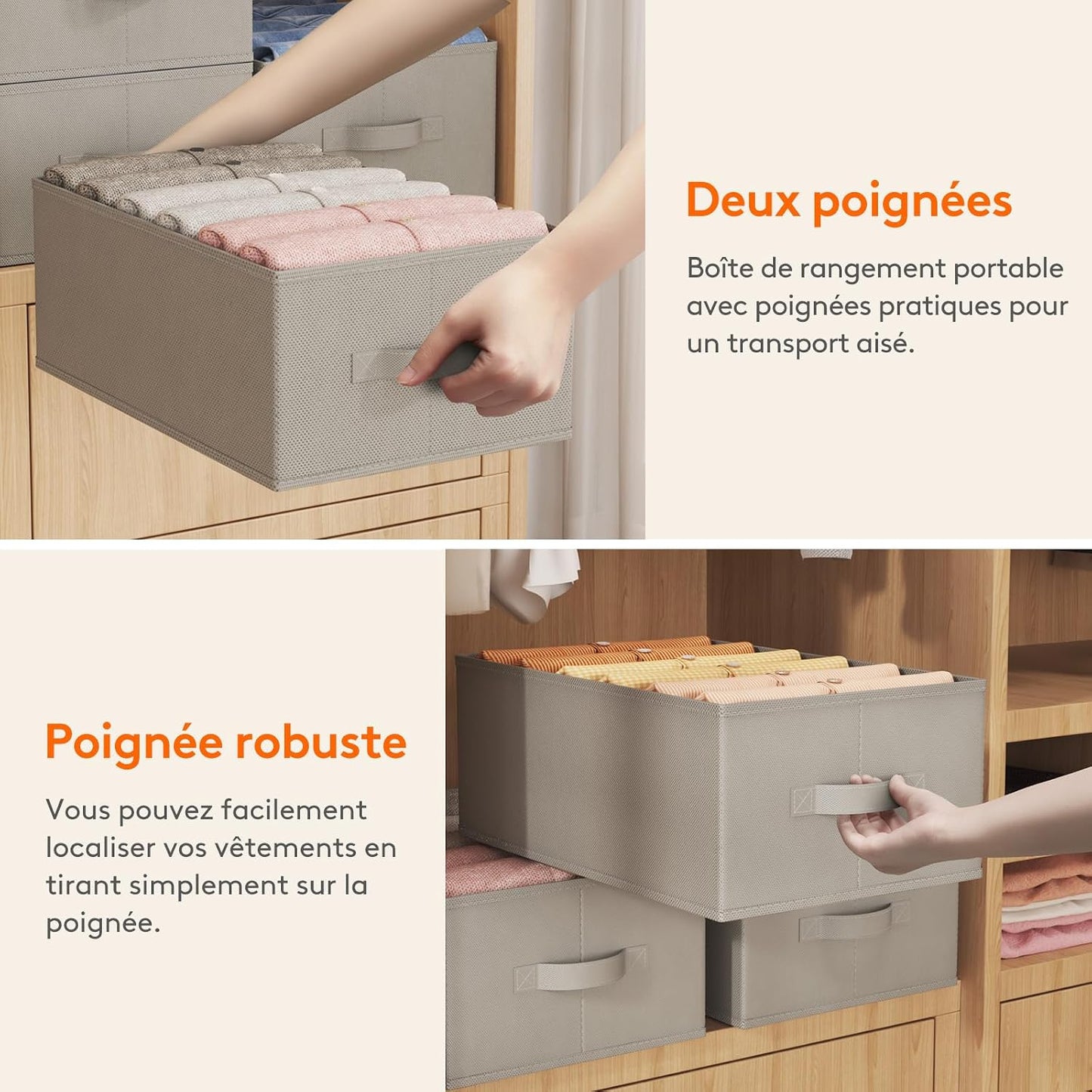 Lifewit Set van 4 opvouwbare kledingopbergdozen met 6 vakken, kastorganizer, opbergdoos, lade, opbergkast voor kleding, broeken, truien, 42 x 27 x 17 cm, grijs