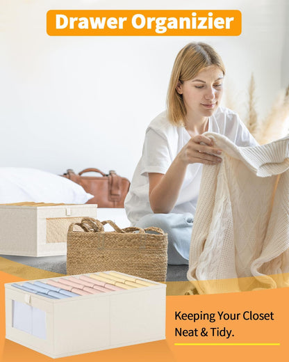 4 x linnen opbergdozen, opvouwbare kastorganizer containers voor kleding, jeans, speelgoed, boeken, plank, kast, grote opbergbakken, manden met transparant venster