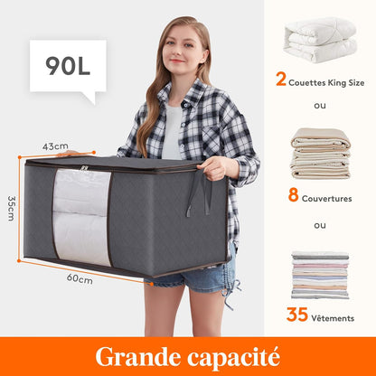Lifewit Opbergtas voor kleding met versterkte handgrepen, dekbedovertrek met transparant venster, opvouwbare doos onder bed, kastorganizer, grijs, 35 l, 4 stuks