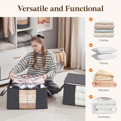 Lifewit Opbergtas voor kleding met versterkte handgrepen, dekbedovertrek met transparant venster, opvouwbare doos onder bed, kastorganizer, grijs, 35 l, 4 stuks