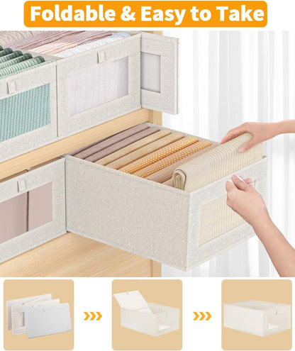 4 x linnen opbergdozen, opvouwbare kastorganizer containers voor kleding, jeans, speelgoed, boeken, plank, kast, grote opbergbakken, manden met transparant venster