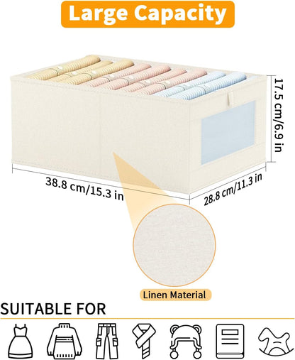 4 x linnen opbergdozen, opvouwbare kastorganizer containers voor kleding, jeans, speelgoed, boeken, plank, kast, grote opbergbakken, manden met transparant venster
