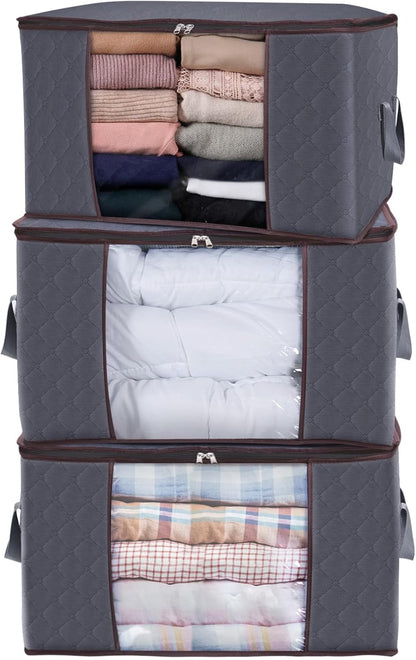 Lifewit Opbergtas voor kleding met versterkte handgrepen, dekbedovertrek met transparant venster, opvouwbare doos onder bed, kastorganizer, grijs, 35 l, 4 stuks