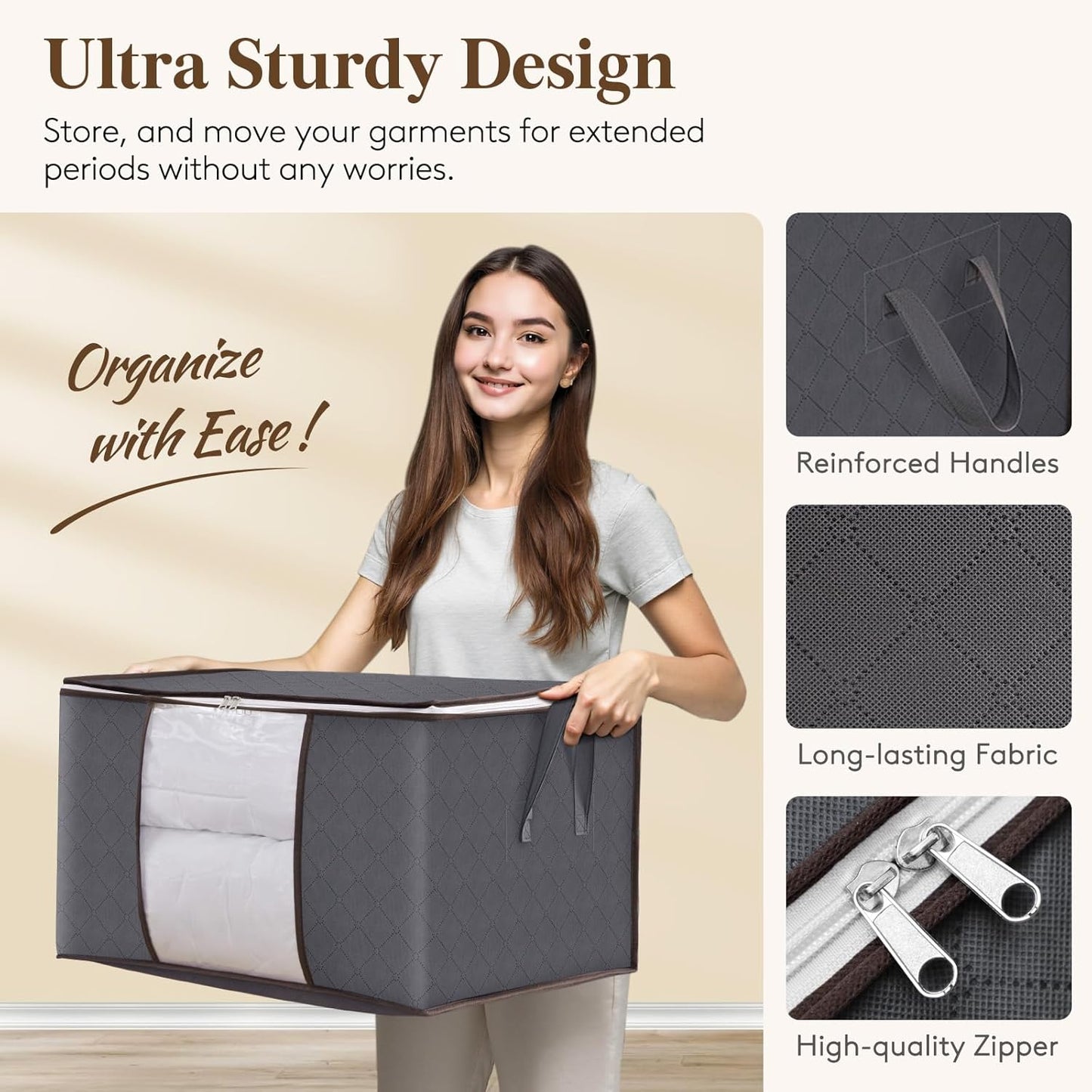 Lifewit Opbergtas voor kleding met versterkte handgrepen, dekbedovertrek met transparant venster, opvouwbare doos onder bed, kastorganizer, grijs, 35 l, 4 stuks