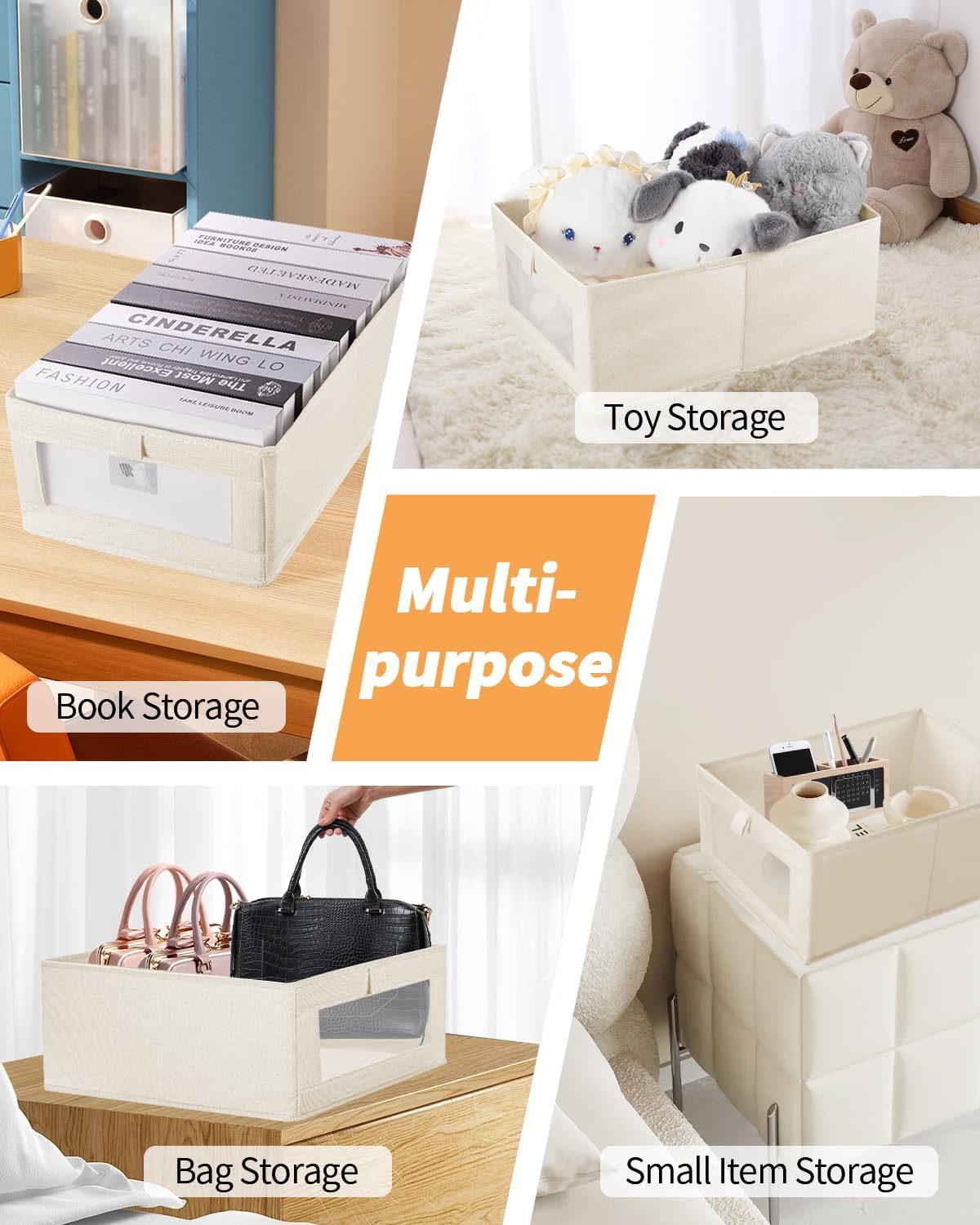 4 x linnen opbergdozen, opvouwbare kastorganizer containers voor kleding, jeans, speelgoed, boeken, plank, kast, grote opbergbakken, manden met transparant venster