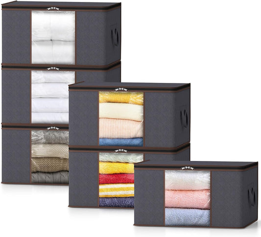 Lifewit Opbergtas voor kleding met versterkte handgrepen, dekbedovertrek met transparant venster, opvouwbare doos onder bed, kastorganizer, grijs, 35 l, 4 stuks
