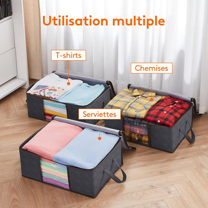 Lifewit Opbergtas voor kleding met versterkte handgrepen, dekbedovertrek met transparant venster, opvouwbare doos onder bed, kastorganizer, grijs, 35 l, 4 stuks