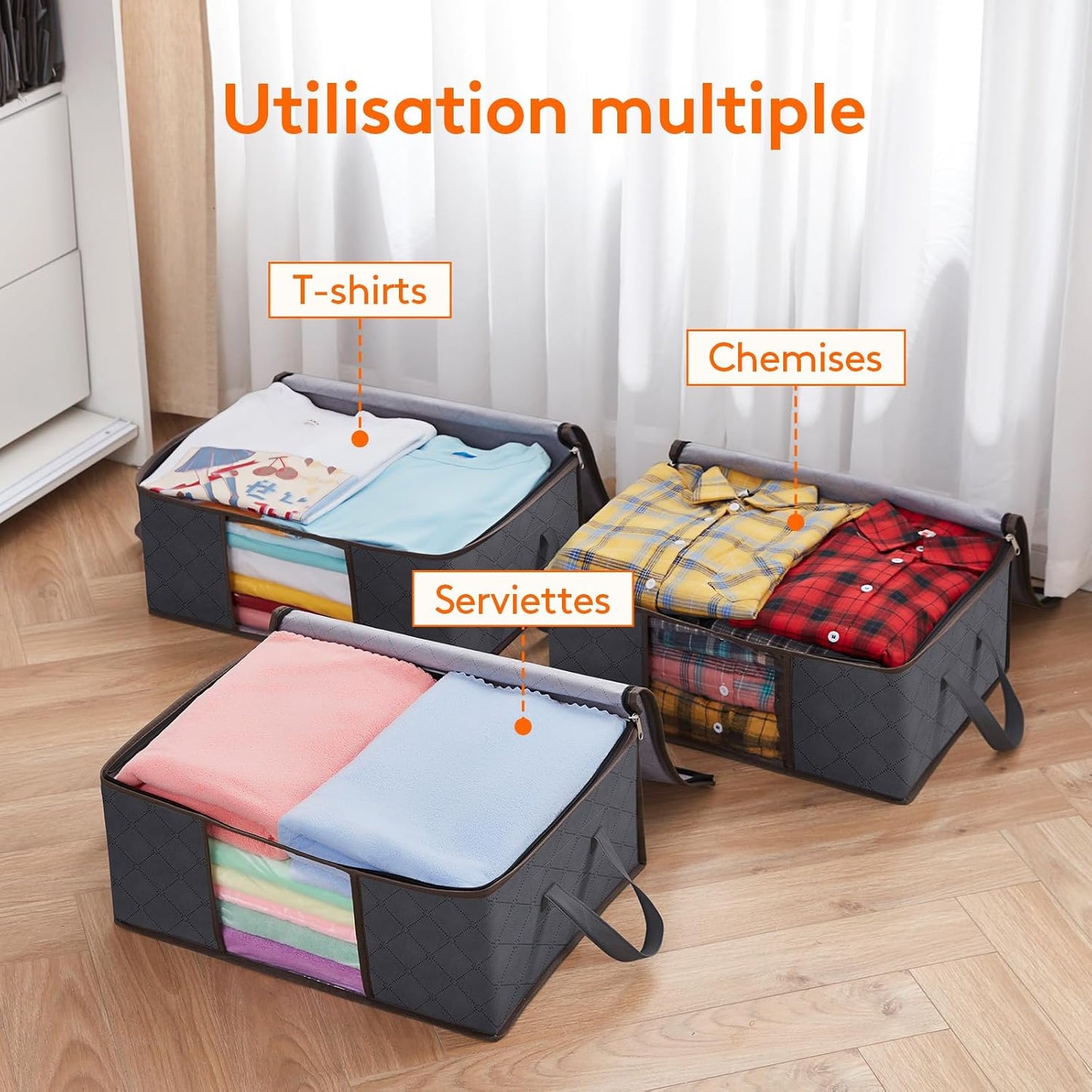Lifewit Opbergtas voor kleding met versterkte handgrepen, dekbedovertrek met transparant venster, opvouwbare doos onder bed, kastorganizer, grijs, 35 l, 4 stuks