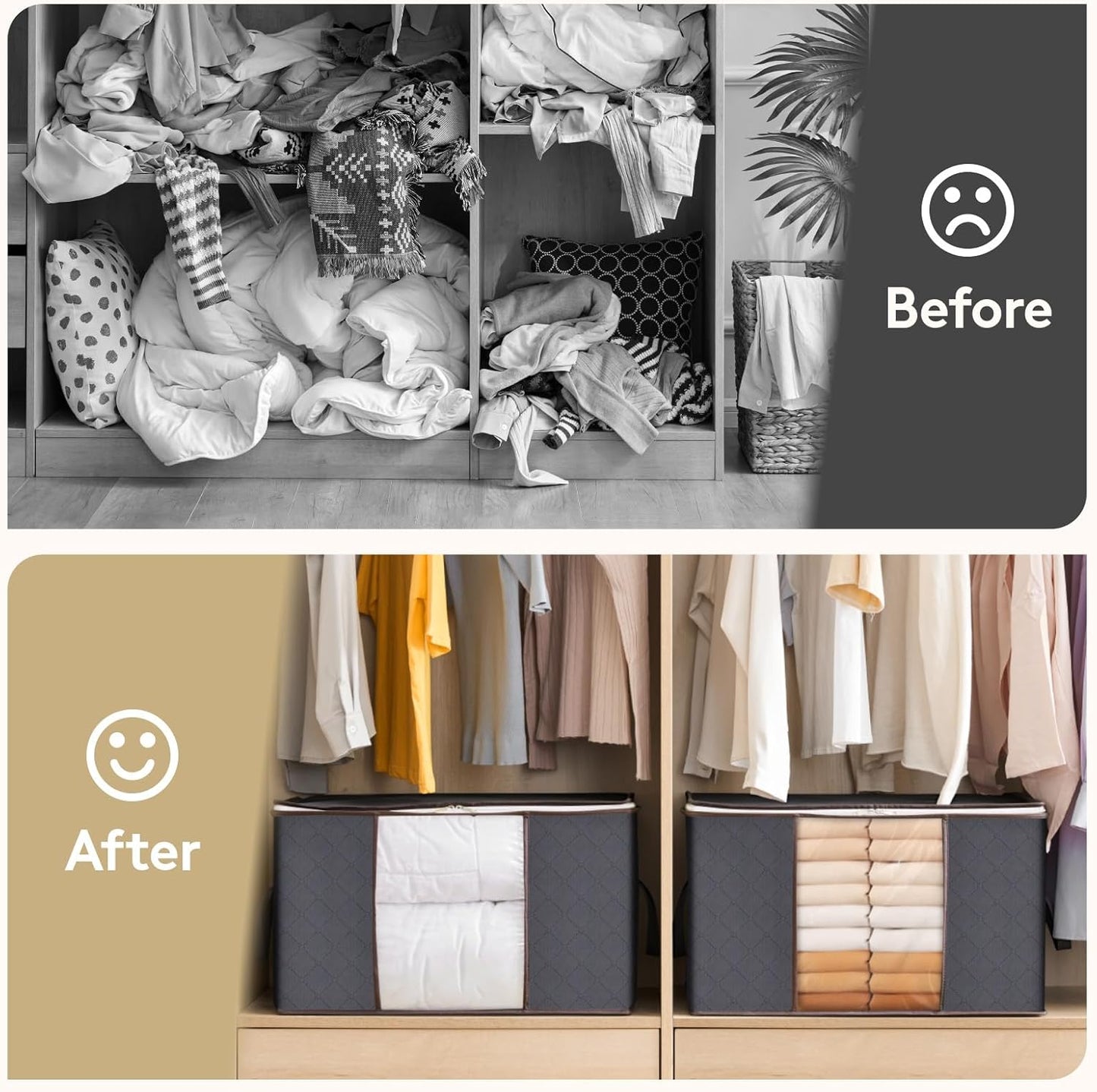 Lifewit Opbergtas voor kleding met versterkte handgrepen, dekbedovertrek met transparant venster, opvouwbare doos onder bed, kastorganizer, grijs, 35 l, 4 stuks