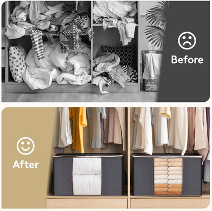 Lifewit Opbergtas voor kleding met versterkte handgrepen, dekbedovertrek met transparant venster, opvouwbare doos onder bed, kastorganizer, grijs, 35 l, 4 stuks