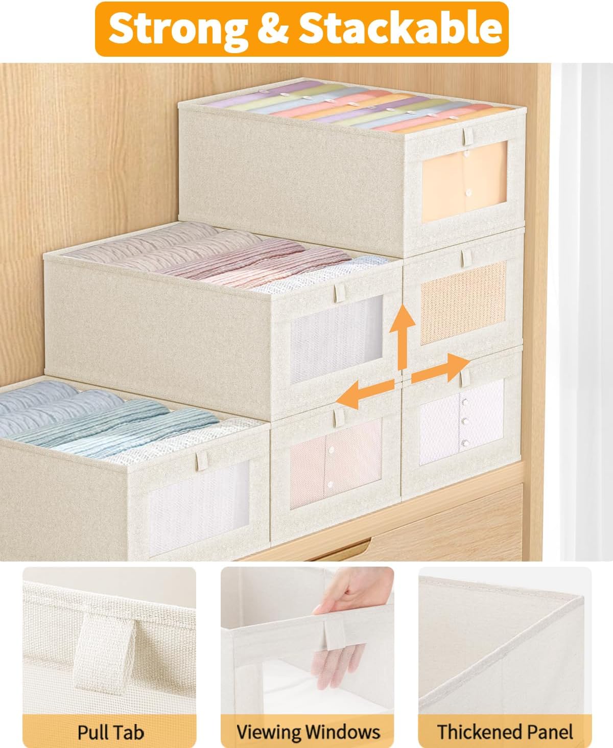 4 x linnen opbergdozen, opvouwbare kastorganizer containers voor kleding, jeans, speelgoed, boeken, plank, kast, grote opbergbakken, manden met transparant venster