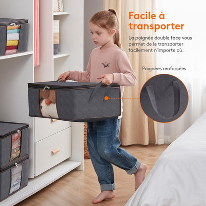 Lifewit Opbergtas voor kleding met versterkte handgrepen, dekbedovertrek met transparant venster, opvouwbare doos onder bed, kastorganizer, grijs, 35 l, 4 stuks
