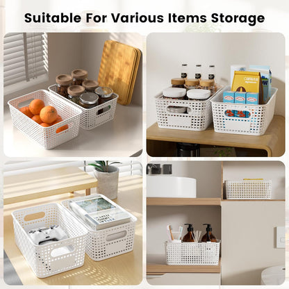 Set of 6 5L Plastic Storage Basket with Lid Stackable Toy Cosmetic Storage Box with Bamboo Lid for Kitchen, Bathroom, Bed, Office