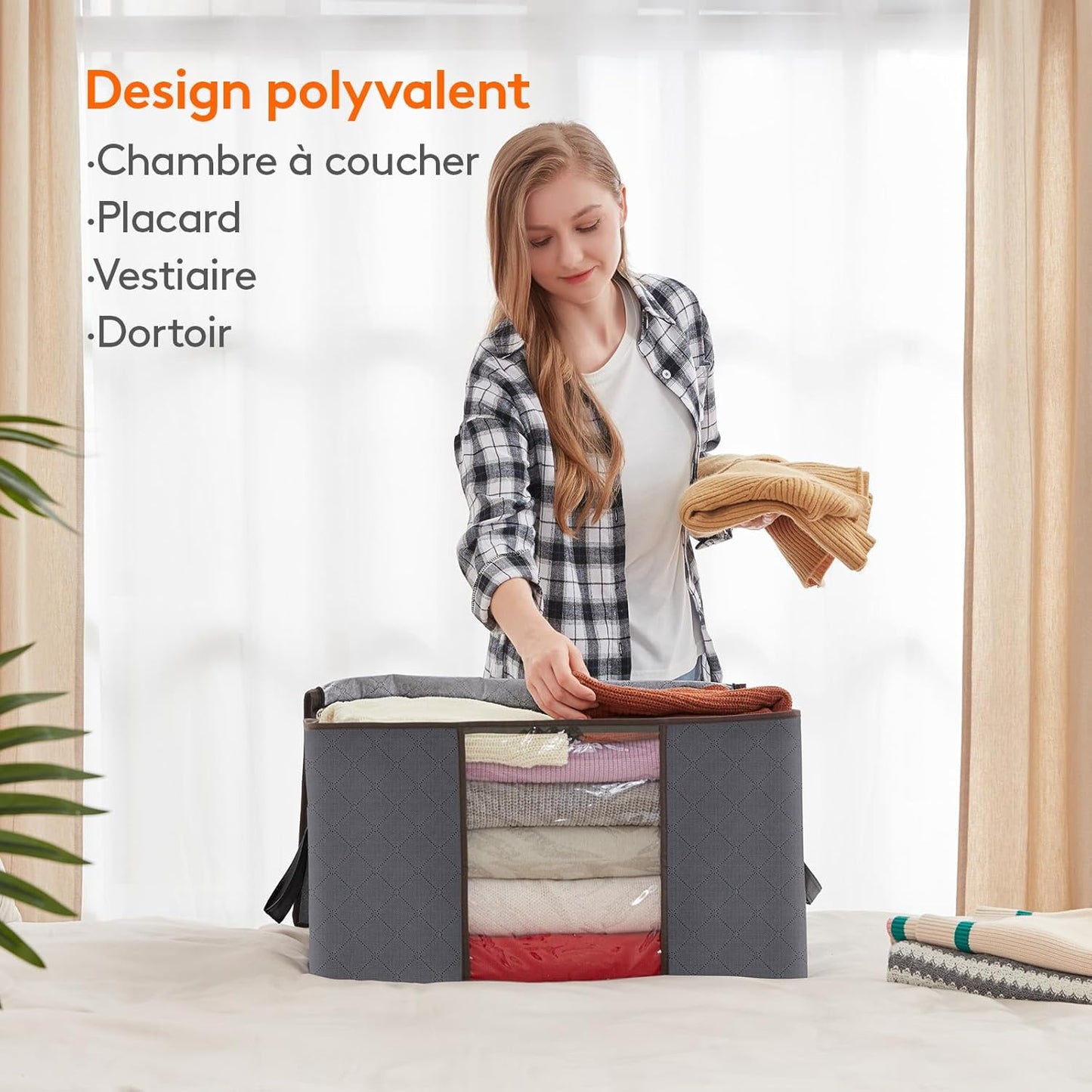 Lifewit Opbergtas voor kleding met versterkte handgrepen, dekbedovertrek met transparant venster, opvouwbare doos onder bed, kastorganizer, grijs, 35 l, 4 stuks