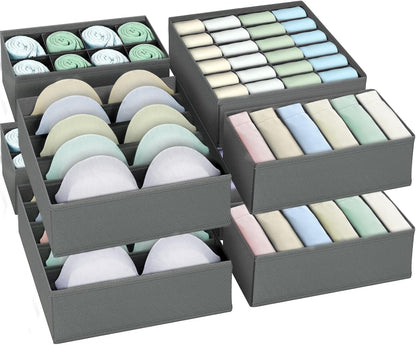8 Pack Foldable Underwear Storage Organizer with Fabric Drawers, Closet Storage Boxes for Bras, Panties, Socks, Ties, Grey