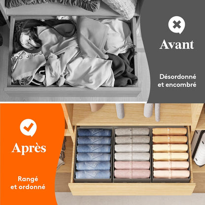 Lifewit Set van 4 opvouwbare kledingopbergdozen met 6 vakken, kastorganizer, opbergdoos, lade, opbergkast voor kleding, broeken, truien, 42 x 27 x 17 cm, grijs