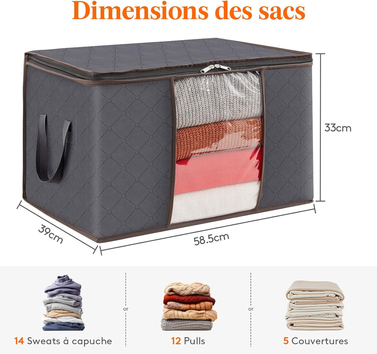 Lifewit Opbergtas voor kleding met versterkte handgrepen, dekbedovertrek met transparant venster, opvouwbare doos onder bed, kastorganizer, grijs, 35 l, 4 stuks