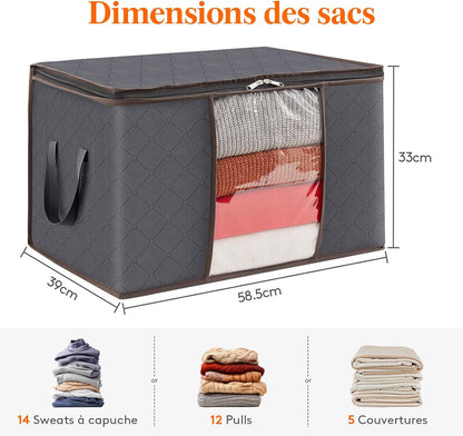 Lifewit Opbergtas voor kleding met versterkte handgrepen, dekbedovertrek met transparant venster, opvouwbare doos onder bed, kastorganizer, grijs, 35 l, 4 stuks