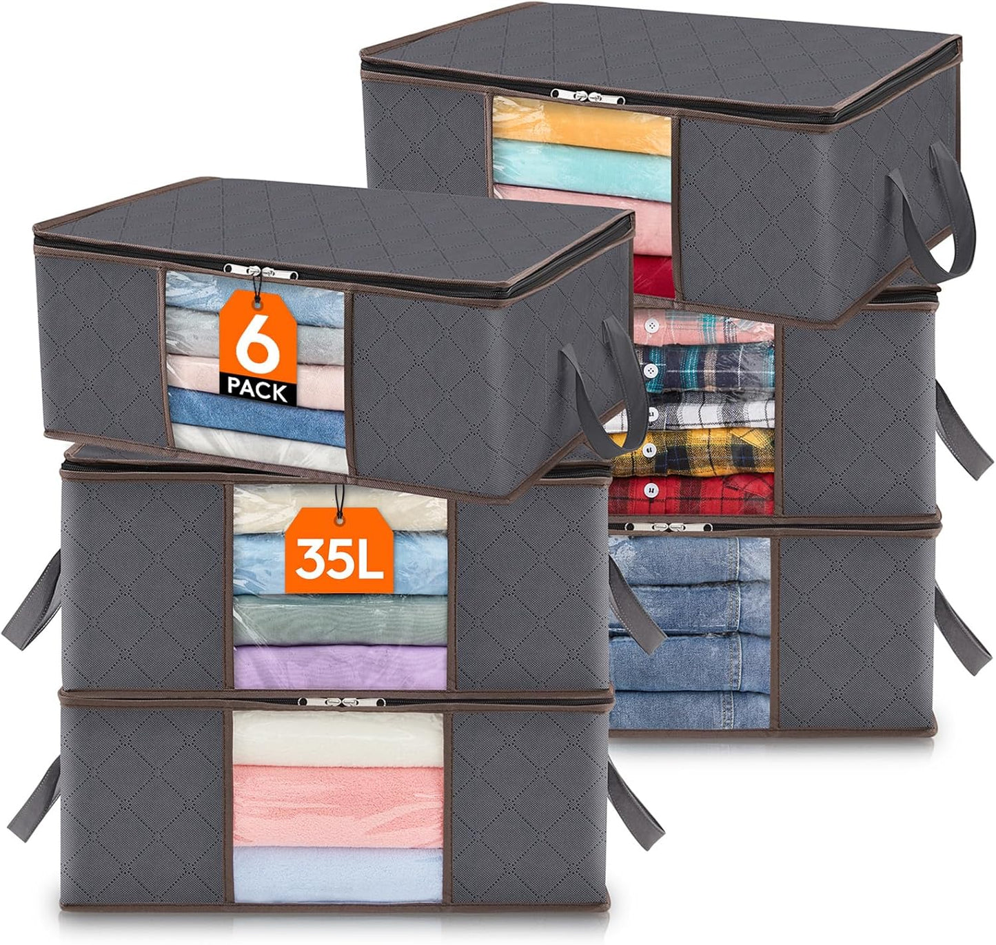 Lifewit Opbergtas voor kleding met versterkte handgrepen, dekbedovertrek met transparant venster, opvouwbare doos onder bed, kastorganizer, grijs, 35 l, 4 stuks