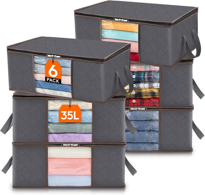 Lifewit Opbergtas voor kleding met versterkte handgrepen, dekbedovertrek met transparant venster, opvouwbare doos onder bed, kastorganizer, grijs, 35 l, 4 stuks