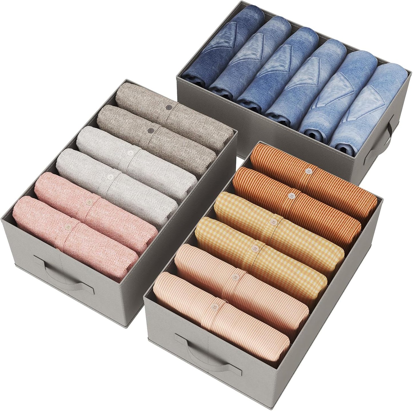 Lifewit Set van 4 opvouwbare kledingopbergdozen met 6 vakken, kastorganizer, opbergdoos, lade, opbergkast voor kleding, broeken, truien, 42 x 27 x 17 cm, grijs