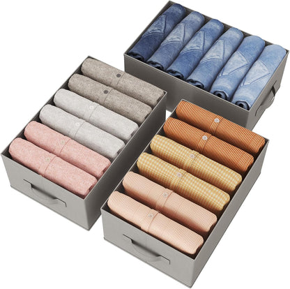 Lifewit Set van 4 opvouwbare kledingopbergdozen met 6 vakken, kastorganizer, opbergdoos, lade, opbergkast voor kleding, broeken, truien, 42 x 27 x 17 cm, grijs