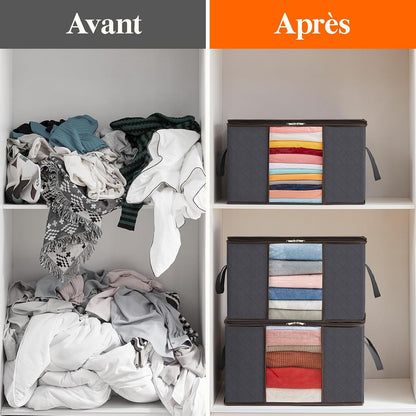 Lifewit Opbergtas voor kleding met versterkte handgrepen, dekbedovertrek met transparant venster, opvouwbare doos onder bed, kastorganizer, grijs, 35 l, 4 stuks
