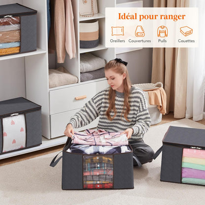 Lifewit Opbergtas voor kleding met versterkte handgrepen, dekbedovertrek met transparant venster, opvouwbare doos onder bed, kastorganizer, grijs, 35 l, 4 stuks