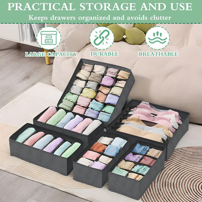 8 Pack Foldable Underwear Storage Organizer with Fabric Drawers, Closet Storage Boxes for Bras, Panties, Socks, Ties, Grey