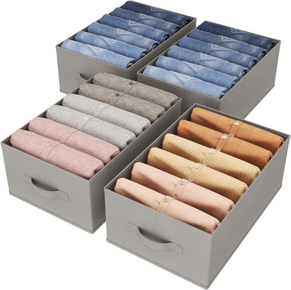 Lifewit Set van 4 opvouwbare kledingopbergdozen met 6 vakken, kastorganizer, opbergdoos, lade, opbergkast voor kleding, broeken, truien, 42 x 27 x 17 cm, grijs