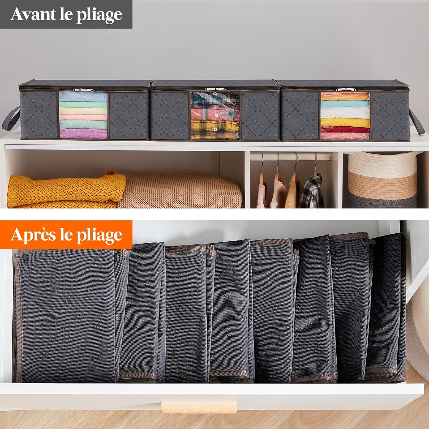 Lifewit Opbergtas voor kleding met versterkte handgrepen, dekbedovertrek met transparant venster, opvouwbare doos onder bed, kastorganizer, grijs, 35 l, 4 stuks