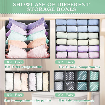 8 Pack Foldable Underwear Storage Organizer with Fabric Drawers, Closet Storage Boxes for Bras, Panties, Socks, Ties, Grey