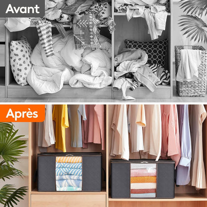 Lifewit Opbergtas voor kleding met versterkte handgrepen, dekbedovertrek met transparant venster, opvouwbare doos onder bed, kastorganizer, grijs, 35 l, 4 stuks