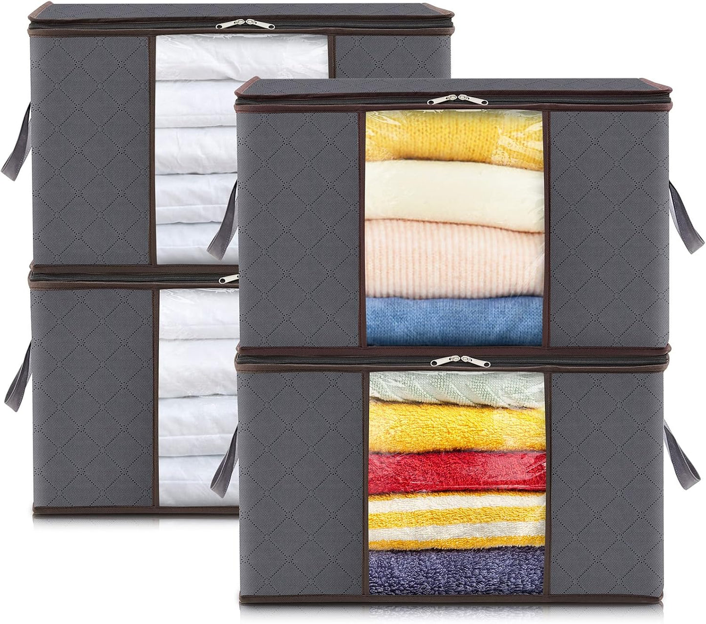 Lifewit Opbergtas voor kleding met versterkte handgrepen, dekbedovertrek met transparant venster, opvouwbare doos onder bed, kastorganizer, grijs, 35 l, 4 stuks