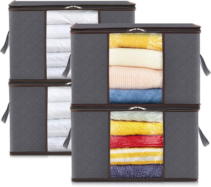 Lifewit Opbergtas voor kleding met versterkte handgrepen, dekbedovertrek met transparant venster, opvouwbare doos onder bed, kastorganizer, grijs, 35 l, 4 stuks