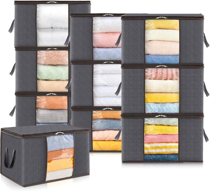 Lifewit Opbergtas voor kleding met versterkte handgrepen, dekbedovertrek met transparant venster, opvouwbare doos onder bed, kastorganizer, grijs, 35 l, 4 stuks