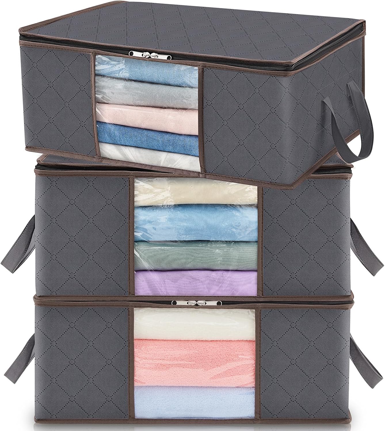 Lifewit Opbergtas voor kleding met versterkte handgrepen, dekbedovertrek met transparant venster, opvouwbare doos onder bed, kastorganizer, grijs, 35 l, 4 stuks