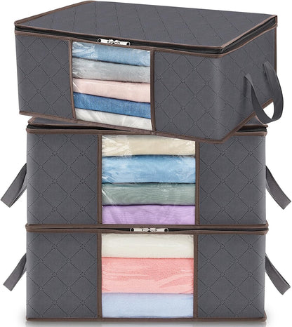 Lifewit Opbergtas voor kleding met versterkte handgrepen, dekbedovertrek met transparant venster, opvouwbare doos onder bed, kastorganizer, grijs, 35 l, 4 stuks